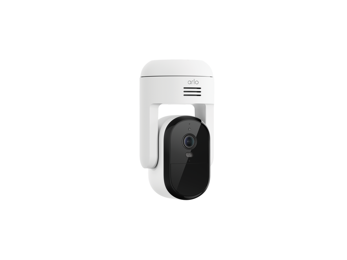 Arlo Essential Pan Tilt camera in white facing right