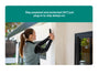 Person installing a Arlo Essential Plug-In Security Camera on a wall with promotional text about power and protection.