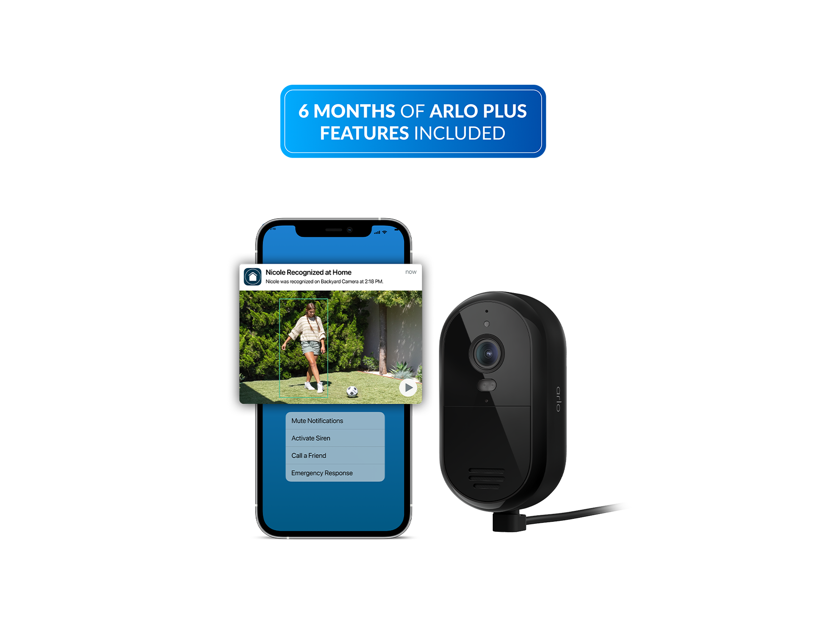 Essential Plug-in in black with the Arlo Secure app on a phone