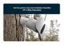 Wireless Floodlight camera attached to a tree with promotional text about installation flexibility.