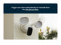 Arlo Wired Floodlight with siren on a white wall, text about Arlo Secure App.